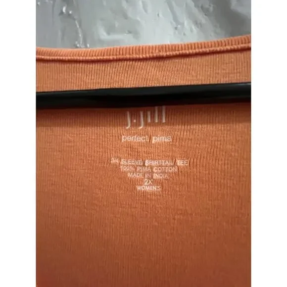 J Jill Orange Perfect Pima 3/4 Sleeve Shirt Tail Tee Size 2x - Picture 2 of 3